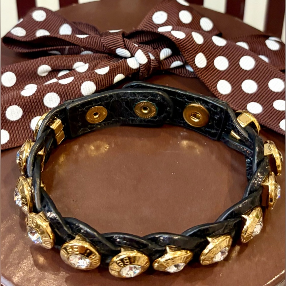 HENRI BENDEL Black/Gold Tone Crystal Leather bracelet/Adjustable/No callouts - Picture 5 of 10